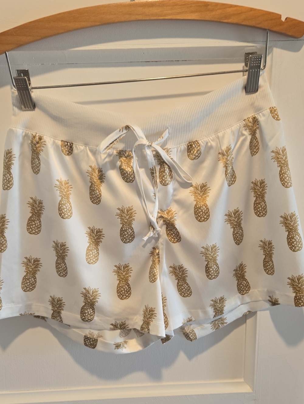 Women’s White Slumber Shorts with Gold Pineapple Print